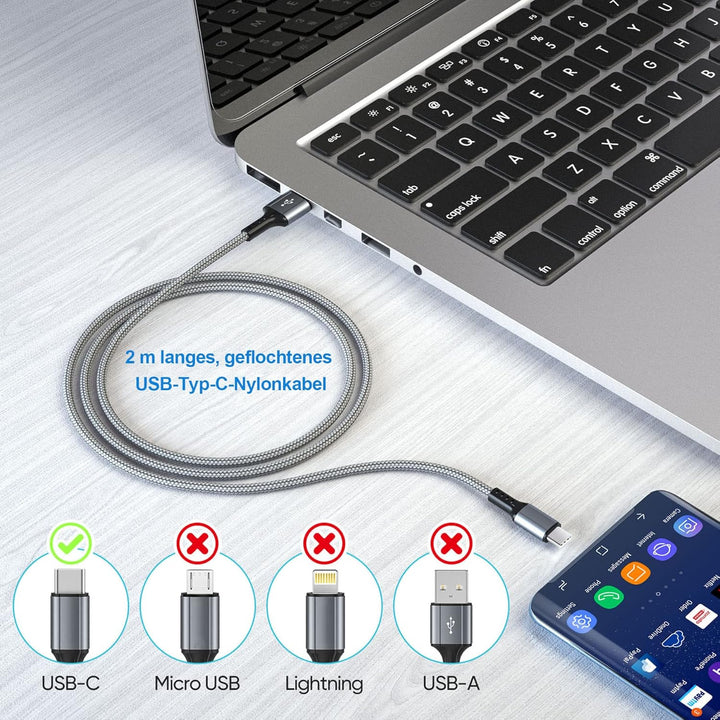 KAIMENGLONG Ladegerät Fast Charge Schnellladegerät Netzteil mit 2M USB Typ C Nylon Ladekabel für Sam