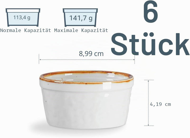 ONEMORE Auflaufförmchen 118 ml, ofenfest, Creme Brulee Auflaufförmchen, Set mit 6 Stück, zum Backen,