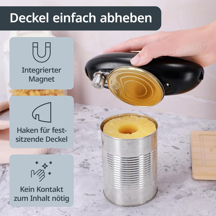 ADE Elektrischer Dosenöffner | perfekt für Senioren | praktischer Deckelöffner mit Magnet und Haken
