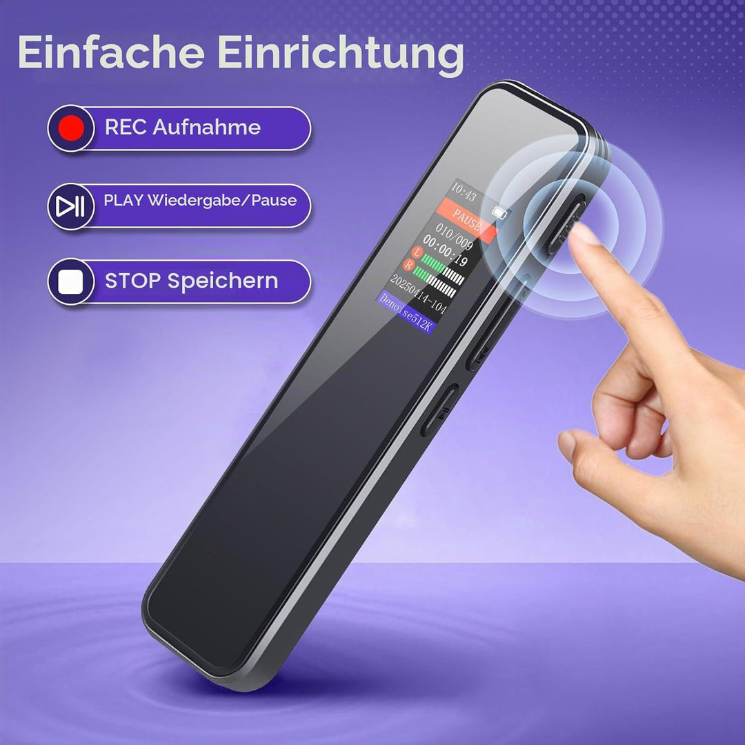 64GB Digitales Diktiergerät mit Sprachsteuerung – Mini Audio Recorder, Aufnahmegerät mit Wiedergabe,