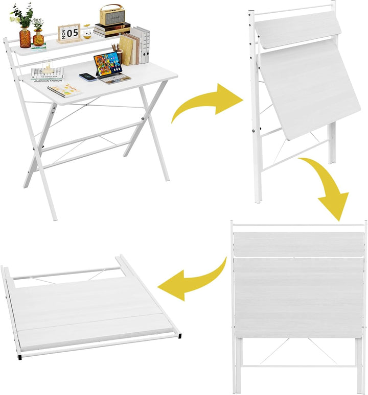PIPIPOXER 80x50cm Schreibtisch Klappbar, Klappbarer Schreibtisch mit Regal, Schreibtisch Klappbar mi