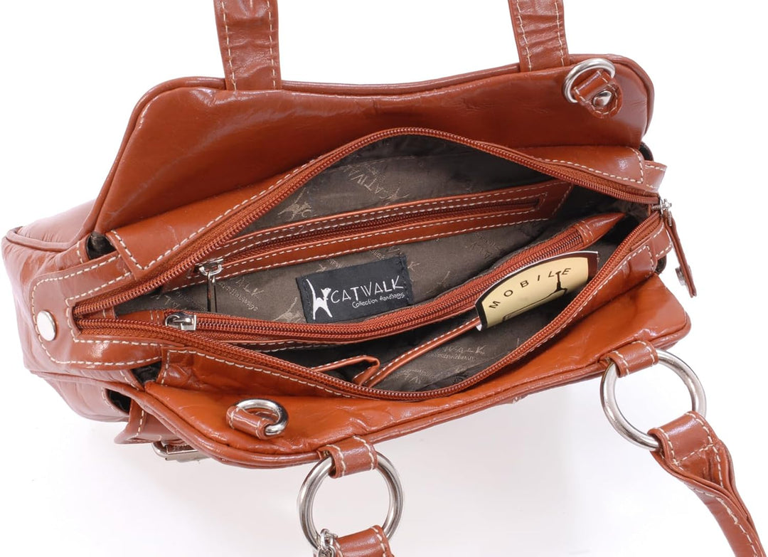 Catwalk Collection Handbags - Leder - Umhängetasche/Henkeltasche - Handtasche mit Schultergurt/Schul
