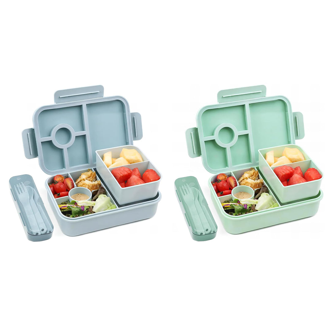 Bugucat Lunchbox Kinder 1300ML 2 Set, Brotdose Kinder mit 5 Fächern Bento Box Brotdosen mit Bestecks