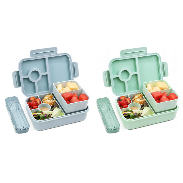 Bugucat Lunchbox Kinder 1300ML 2 Set, Brotdose Kinder mit 5 Fächern Bento Box Brotdosen mit Bestecks