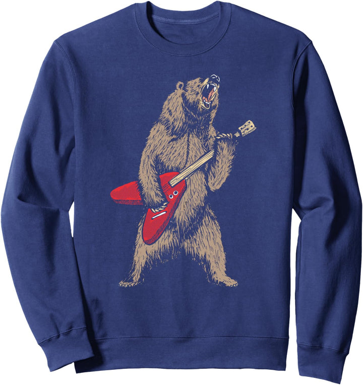 Roaring Grizzly Bear Sweet 80s Electric Guitar Graphic Sweatshirt