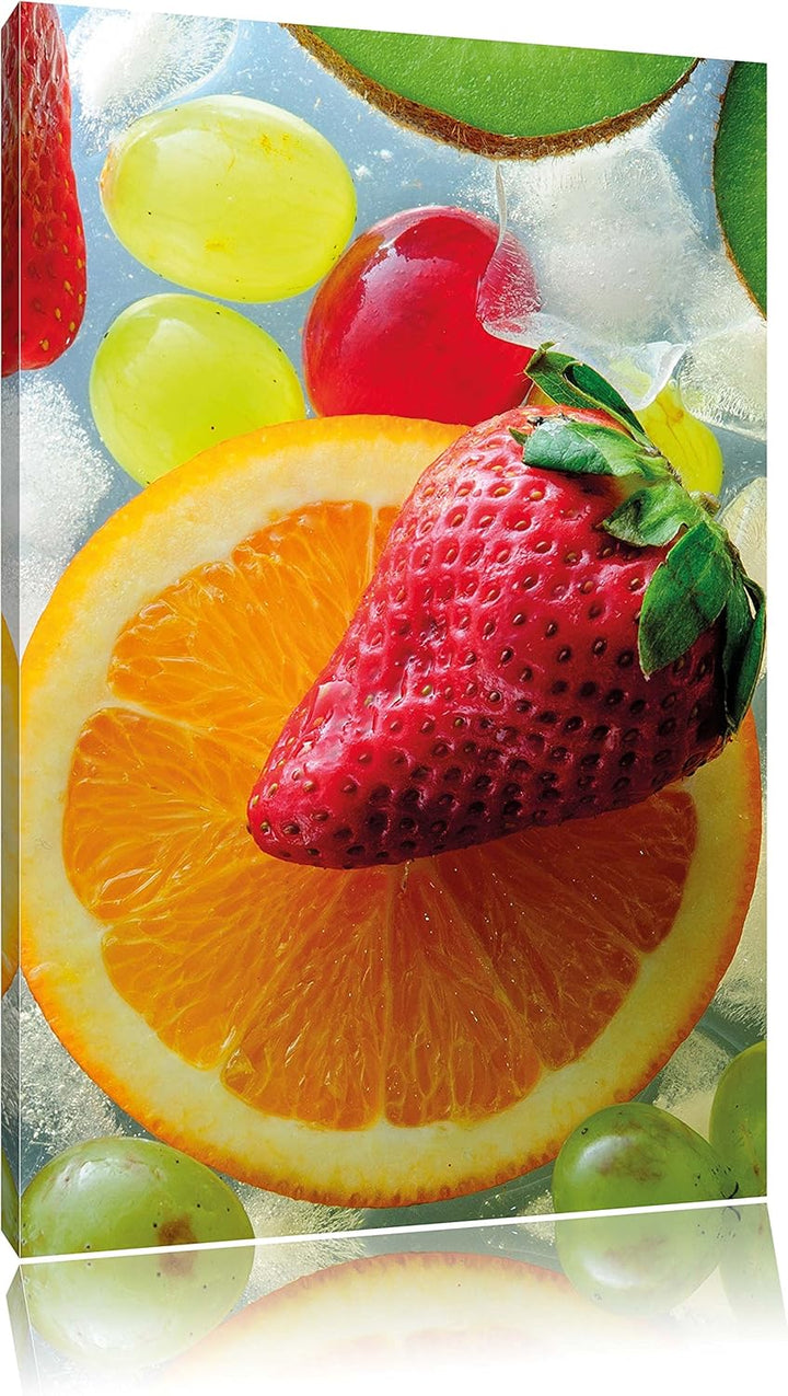 Orange mit Erdbeere, Format: 100x70 auf Leinwand, XXL riesige Bilder fertig gerahmt mit Keilrahmen,