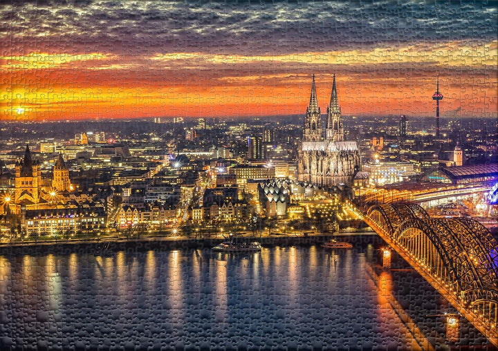 Ulmer Puzzleschmiede - Puzzle „Köln im Abendrot“ – Klassisches 1000 Teile Puzzle – Puzzlemotiv der K