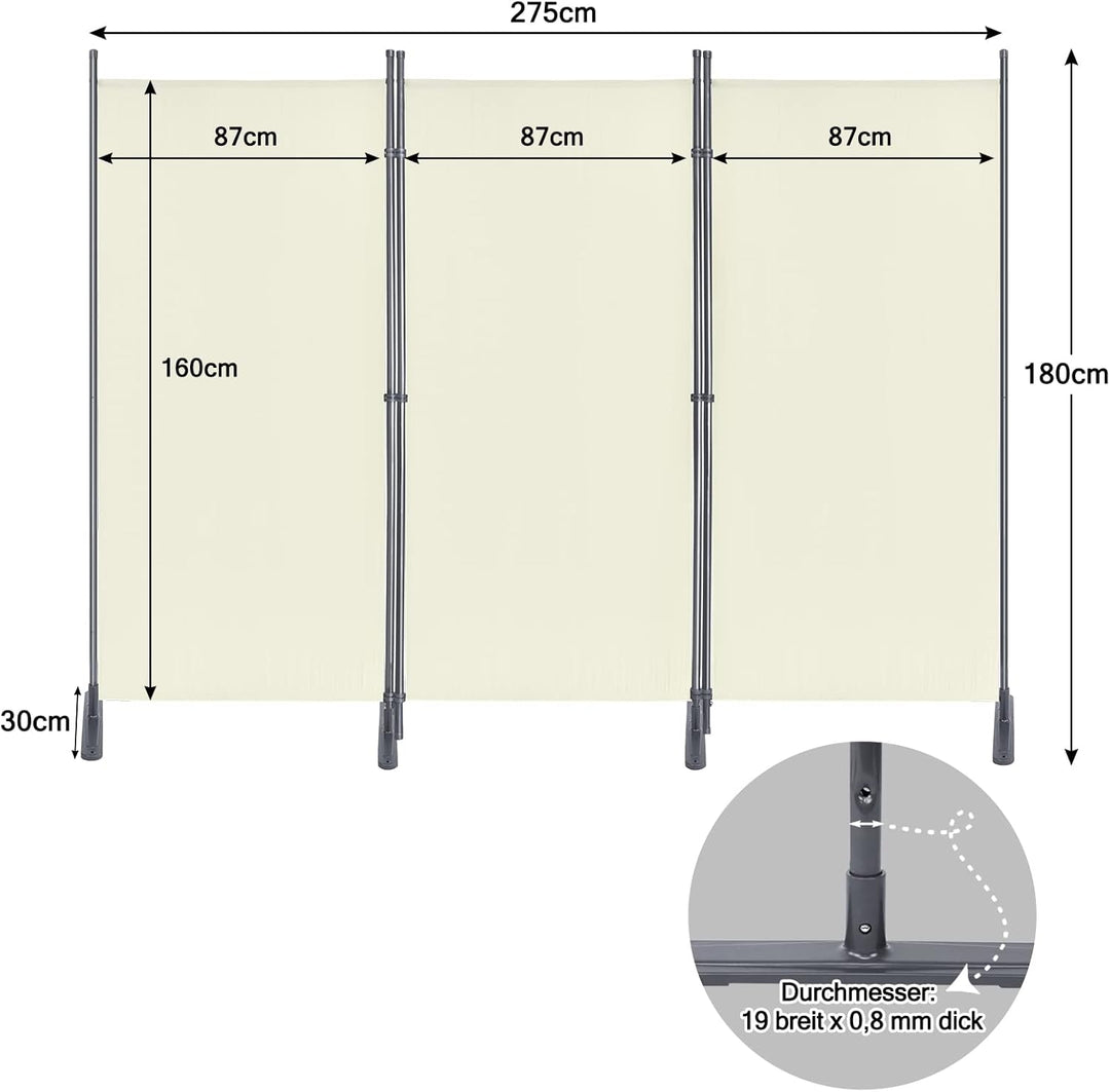 Paravent Outdoor Sichtschutz Trennwand 3 Teilig 275x180cm Raumtrenner mit Flache Füsse Anti-UV Wette
