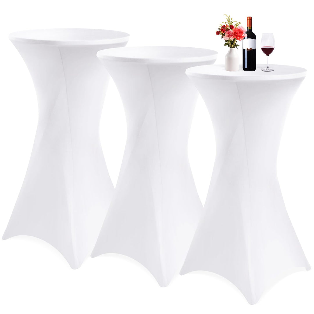 Showgeous 3er-Set Stretch Stehtisch Husse für Bistrotisch Ø 60-65 cm,Hussen Stehtische Weiss 60 cm,V