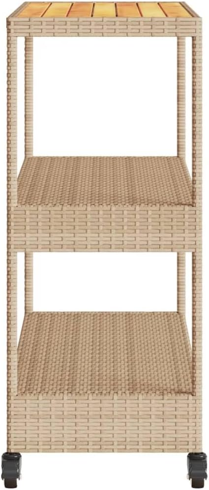vidaXL Barwagen 3 Böden Beige Poly Rattan und Massivholz Akazie, Beige