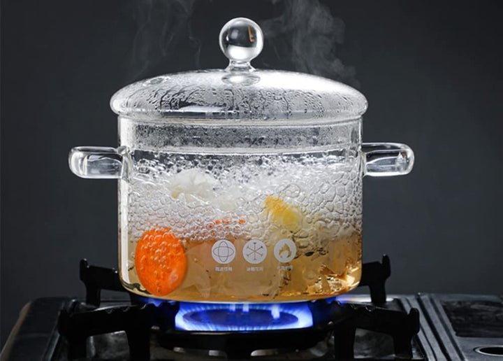 1.5L/50oz Glas Topf Glastopf zum Kochen, Schmorpfanne, Hochtemperaturbeständiger Transparenter Glas
