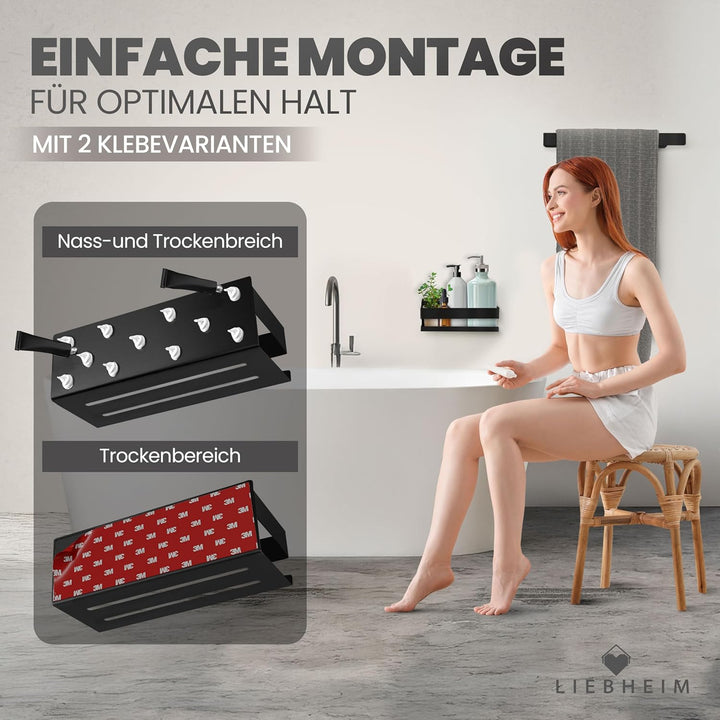 LIEBHEIM Duschablage Duschkorb Badregal ohne Bohren - Montage mit Industrie Klebeband oder Kraftkleb