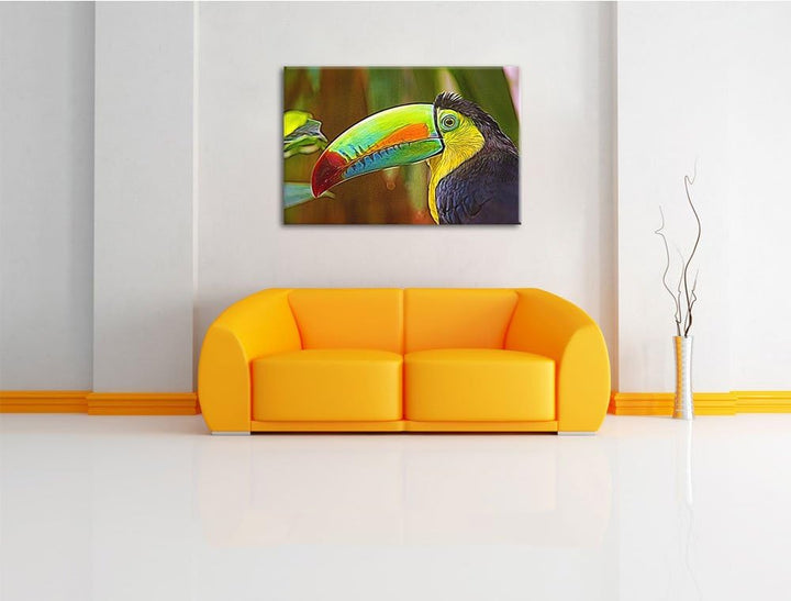 schöner Tukan Deluxe Format: 100x70 cm auf Leinwand, XXL riesige Bilder fertig gerahmt mit Keilrahme