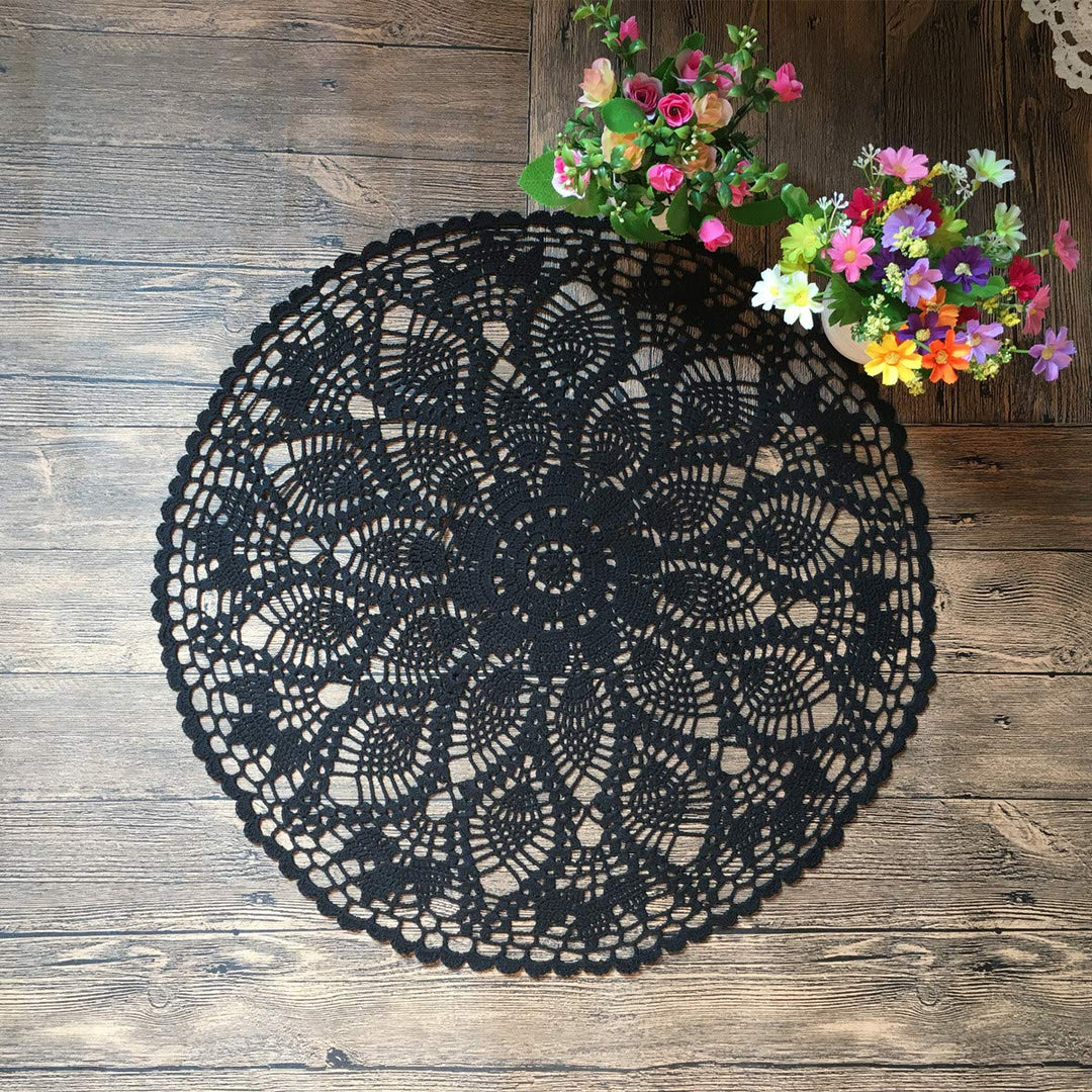 MINDPLUS Baumwolle Hand Häkeln Deckchen Spitze Gehäkelt Tischdecke Deckchen Tischset 60 cm Rund Schw