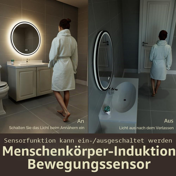 GANPE LED Sensor Spiegel, Runder menschlicher Körper Induktion Kosmetikspiegel, Beleuchtet Dimmbar A