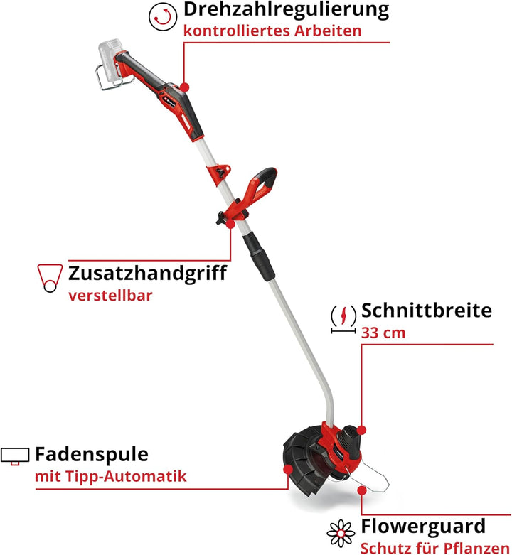 Einhell Akku-Rasentrimmer GE-CT 18/33 Li E-Solo Power X-Change (18 V, 33 cm Schnittbreite, Flowergua