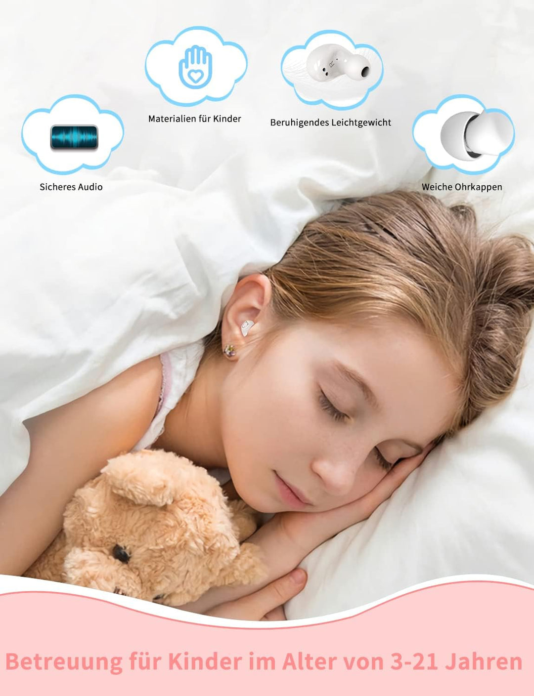Togetface Bluetooth-Ohrhörer – Rosa Kinder-Ohrhörer – Schulgeschenk für Kinder, 36 Stunden Spielzeit