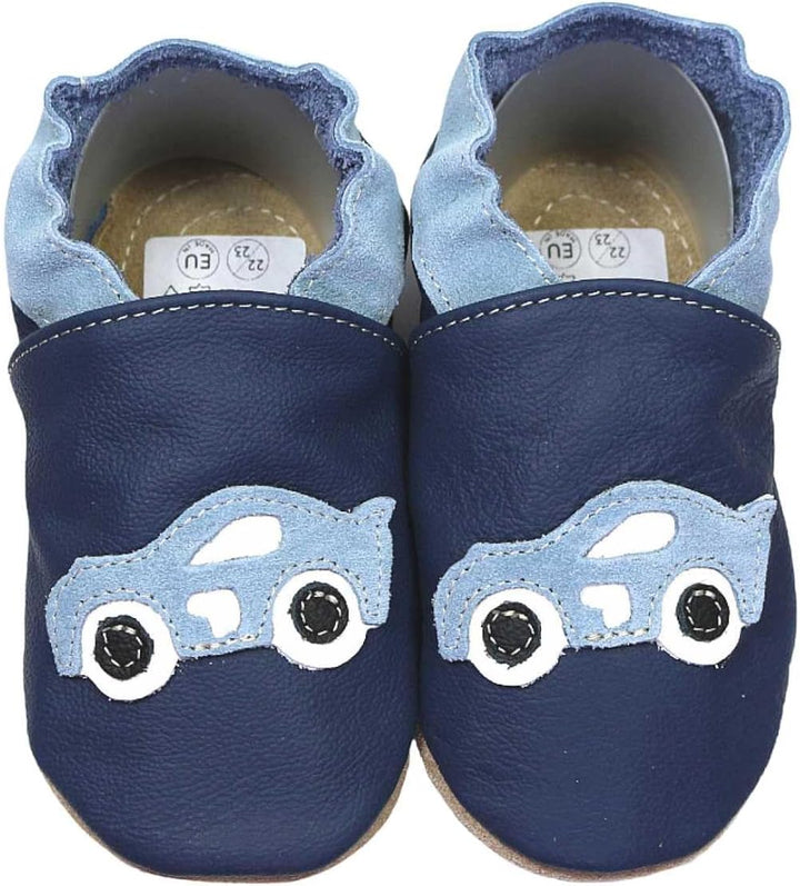 HOBEA-Germany Kitaschuhe Safestep, Kinderhausschuhe, Lederschuhe 28/29 EU Rennauto Dunkelblau, 28/29