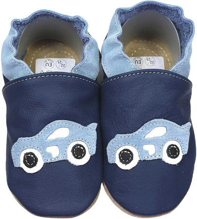 HOBEA-Germany Kitaschuhe Safestep, Kinderhausschuhe, Lederschuhe 28/29 EU Rennauto Dunkelblau, 28/29