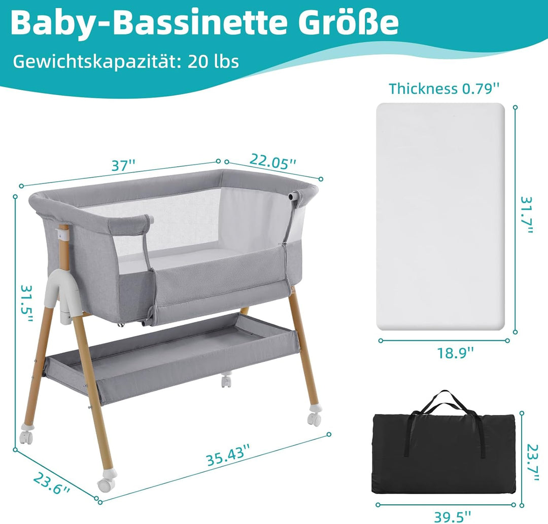 3 in 1 Beistellbett Baby, Tragbar reisebett Baby mit matratze Höhenverstellbar Bettchen Verstellbare
