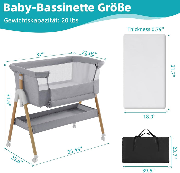 3 in 1 Beistellbett Baby, Tragbar reisebett Baby mit matratze Höhenverstellbar Bettchen Verstellbare