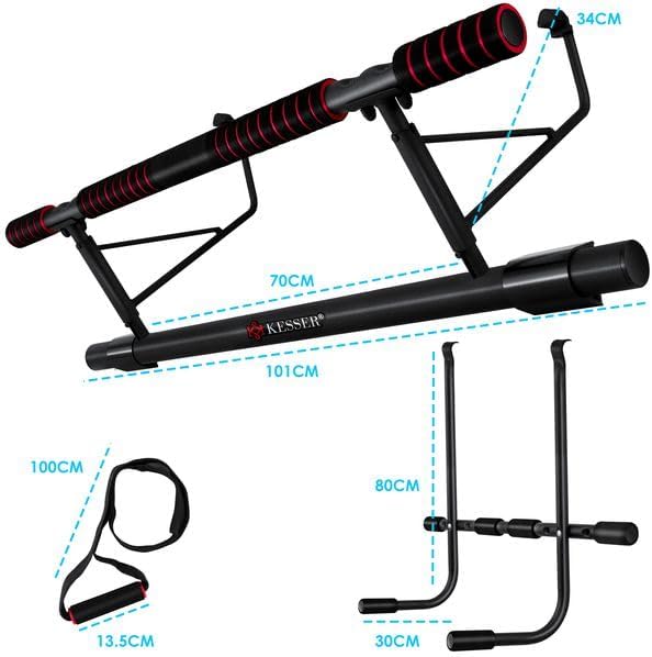 KESSER® 4in1 Premium Klimmzugstange inkl. DIP-Station & Power Ropes, klappbare Türreck, sichere Türr