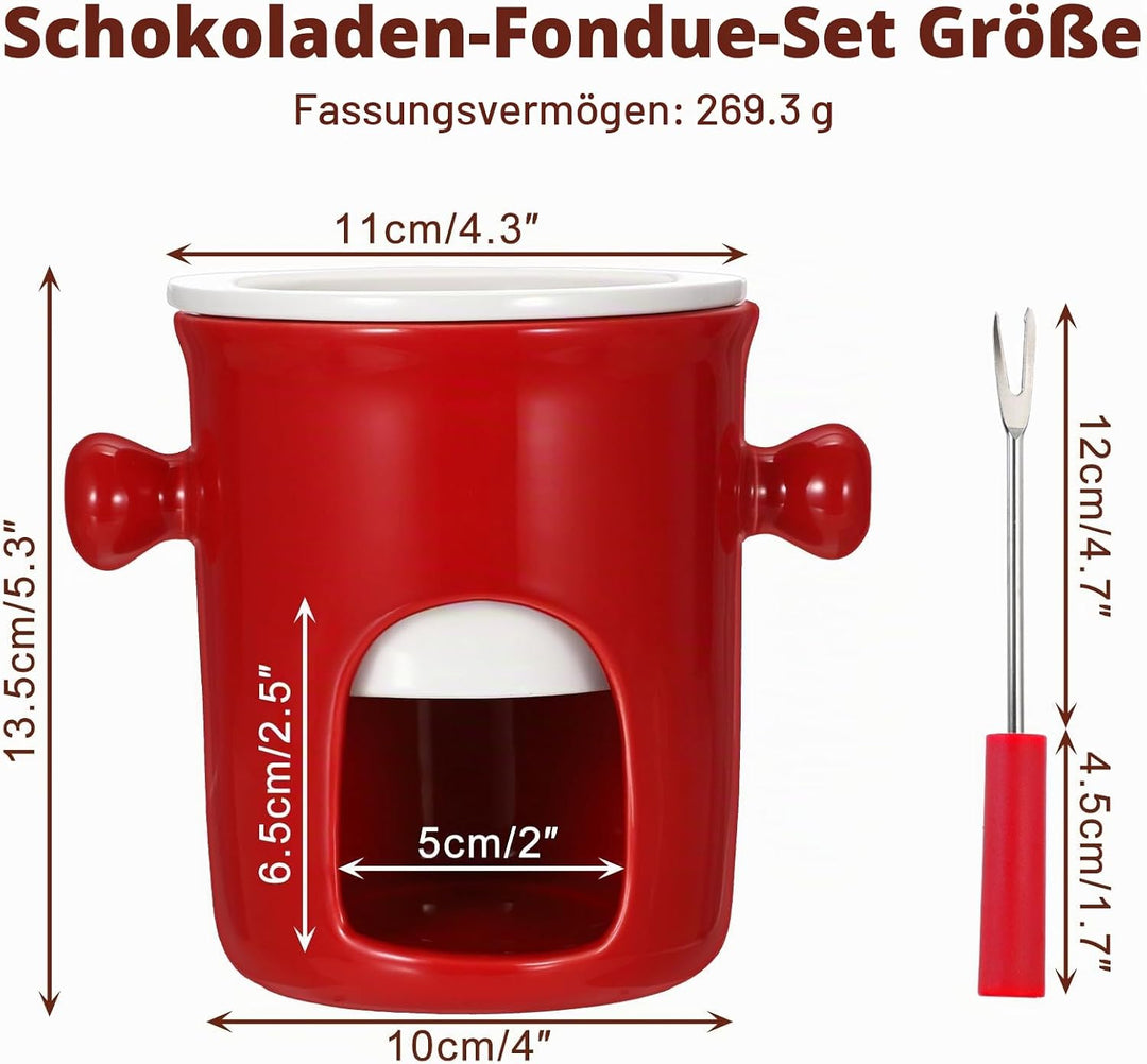 SUMNACON Keramike Schokofondue-Topf-Set mit 2 Gabeln, Schoko Fondueset,Käsefondue für Schokolade Käs