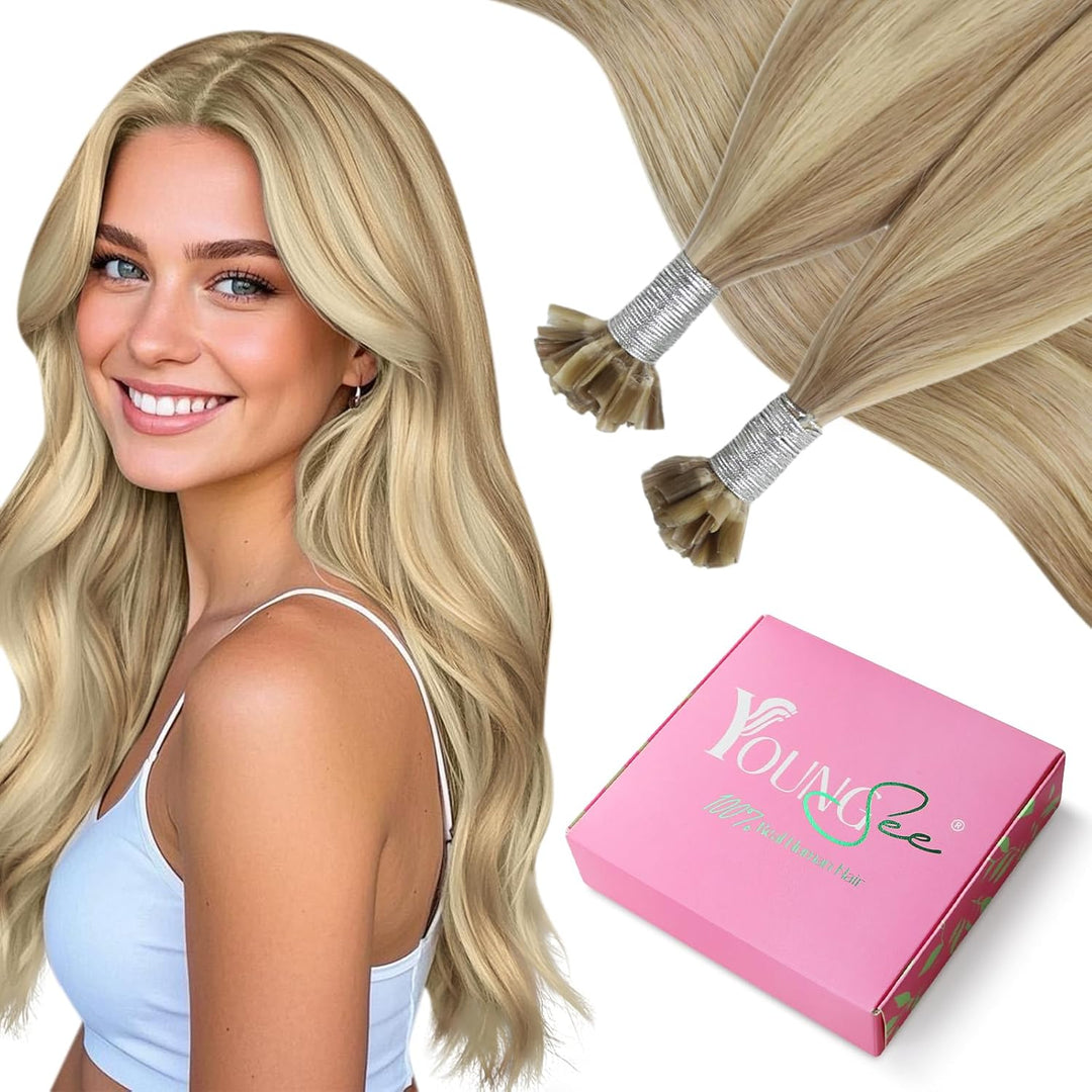 YoungSee Extensions Echthaar Bondings Blond 40cm Echthaar Extensions Bondings Keratin Bonding Extens