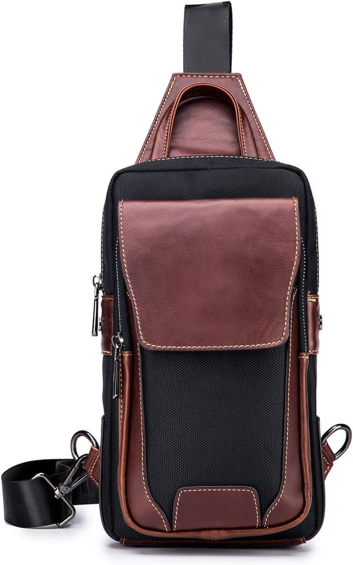 FANDARE Retro Brusttasche Herren Leder Umhängetasche Männerhandtasche Sling Bag Schultertasche Herre
