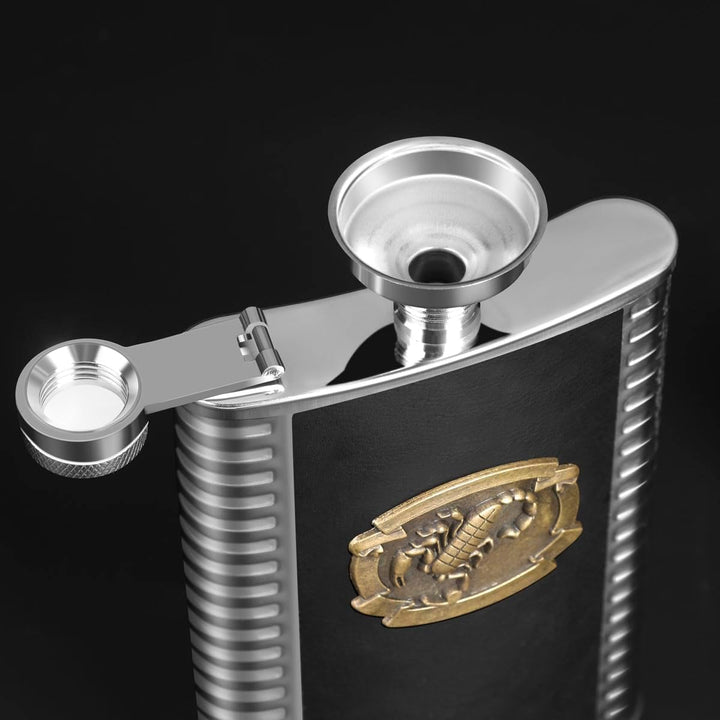 Flachmann mit Trichter und Box, Edelstahl, Skorpion-Muster, 284 ml A. Skorpion 283 g, A. Skorpion 28