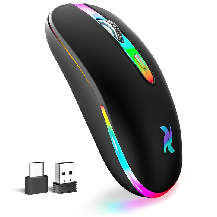 Maus Kabellos 2.4G USB Funkmaus 3DPI Wiederaufladbare Laptop mit USB-Empfänger 7 Typen LED Beleuchte