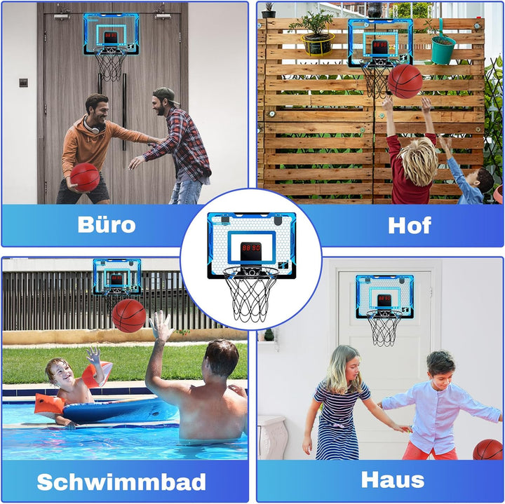 Aragallant Basketballkorb Indoor für Kinder, Mini Basketballkorb fürs Zimmer mit 4 Bällen und Elektr