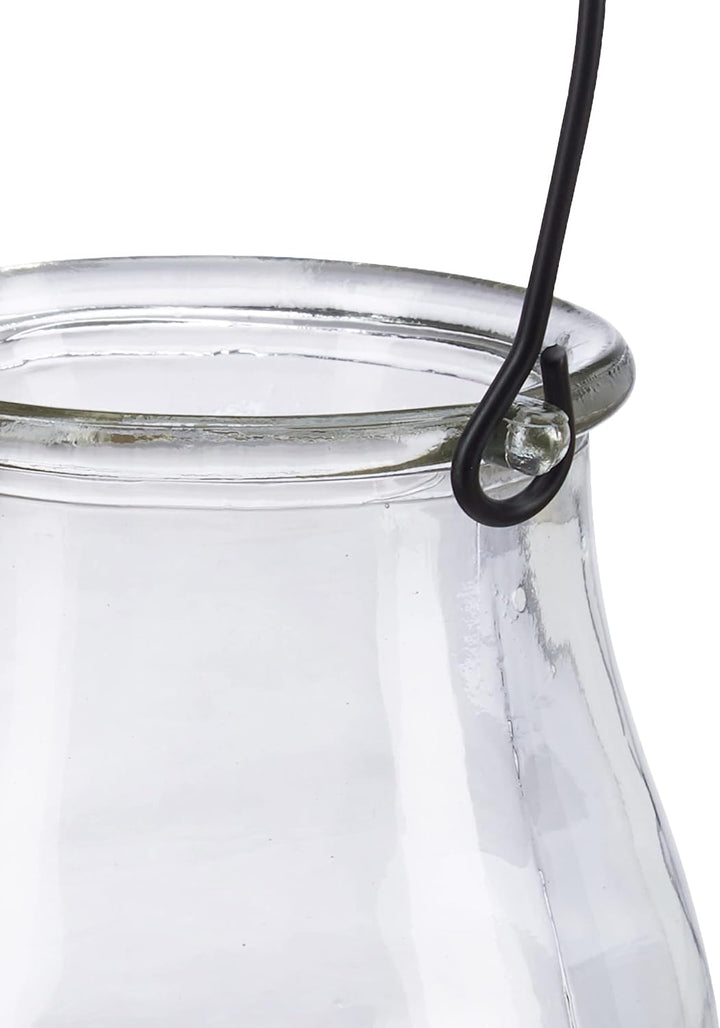 48 x Windlicht aus Glas, runde Glasvase mit Henkel, Tischdeko für Drinnen u. Draussen, Hängewindlich