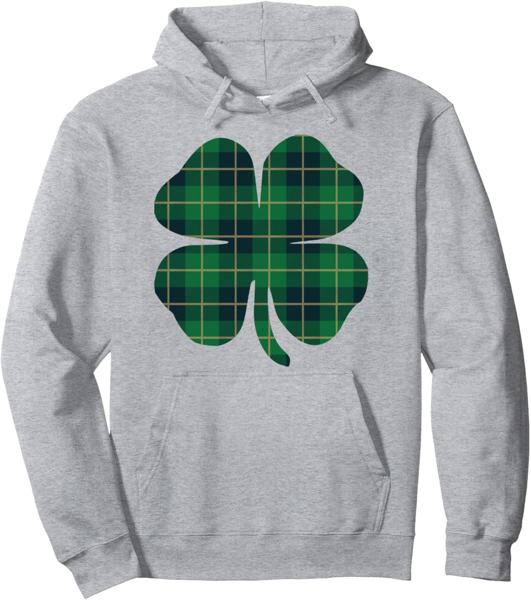 Green Buffalo Plaid Four Leaf Clover St. Patrick's Day Pullover Hoodie