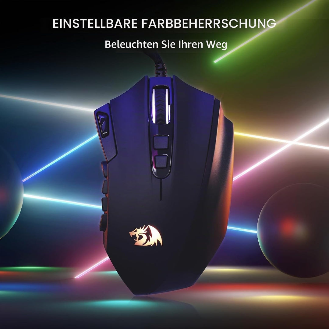 Redragon M921 MMO Gaming-Maus, 12400 DPI hochpräzise kabelgebundene RGB-Maus mit 18 programmierbaren