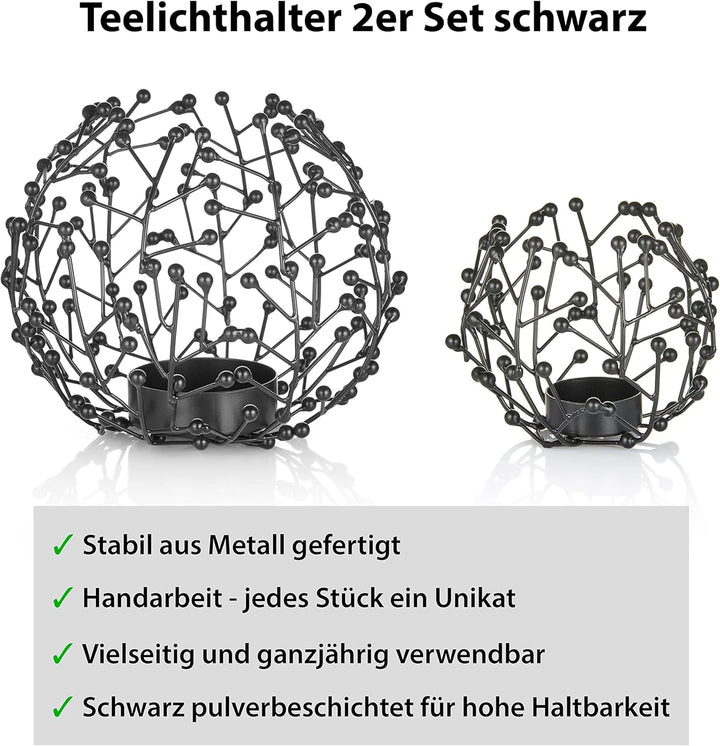 LOCALIS Teelichthalter schwarz Metall 2er Set - 9,5 und 14 cm hoch - ideale Tischdeko Wohnzimmer - F