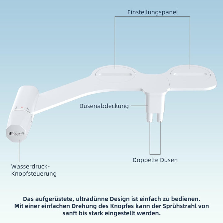 Hibbent Bidet Aufsatz mit Süsswasser – Slim Nicht Elektrisch Bidet Einsatz Für Toilette mit,Doppel D