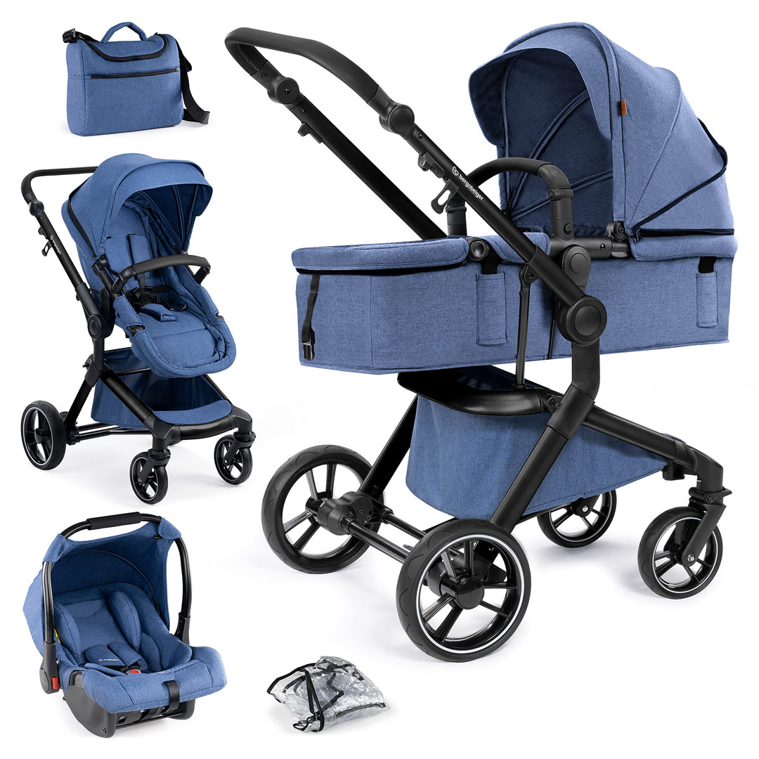 Bergsteiger Kinderwagen Lugo 3in1 | Kombikinderwagen Komplettset inkl. Zubehör - Babyschale, Buggy-A