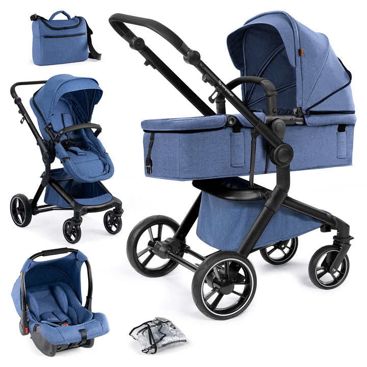 Bergsteiger Kinderwagen Lugo 3in1 | Kombikinderwagen Komplettset inkl. Zubehör - Babyschale, Buggy-A