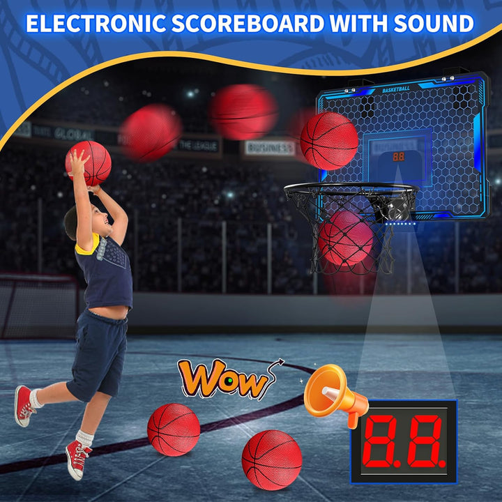 HYES Basketballkorb für Kinder mit Fernbedienung, 7 Beleuchtung, Basketballkorb mit 3 Modi, Elektron