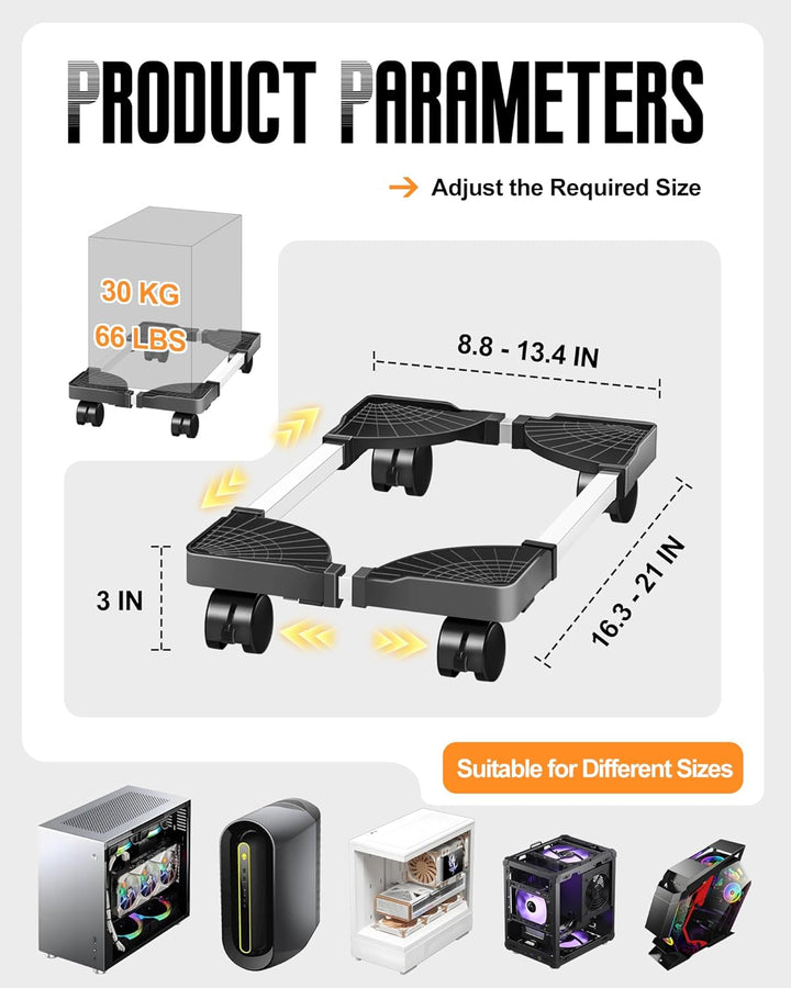 CPU-Ständer Mobiler Desktop Tower Computer Bodenständer Rollen Verstellbare Breite Universal Schwarz