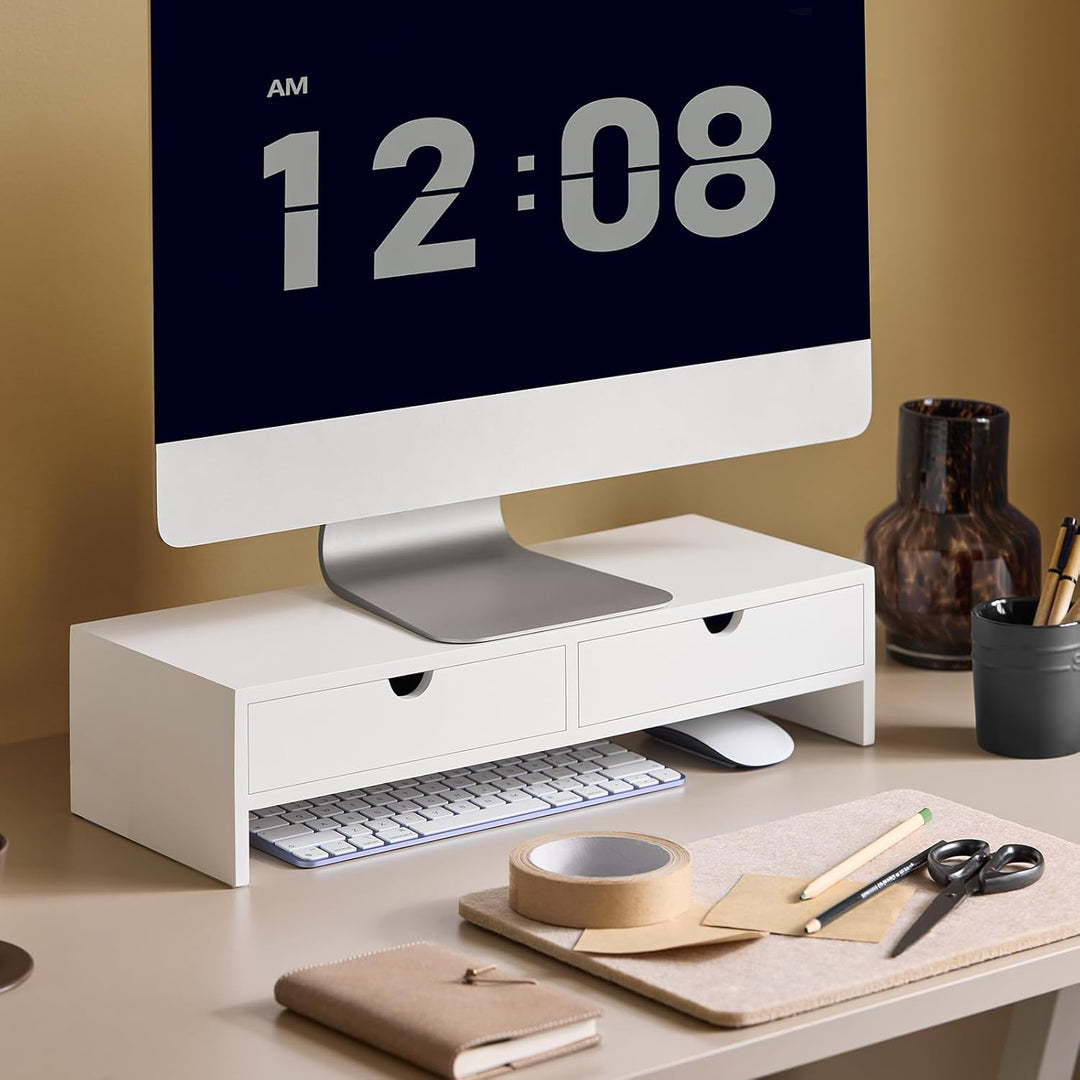 SoBuy Schreibtisch Organizer, Monitorständer mit 2 Schubladen, Monitorerhöhung für Schreibtisch, Mon