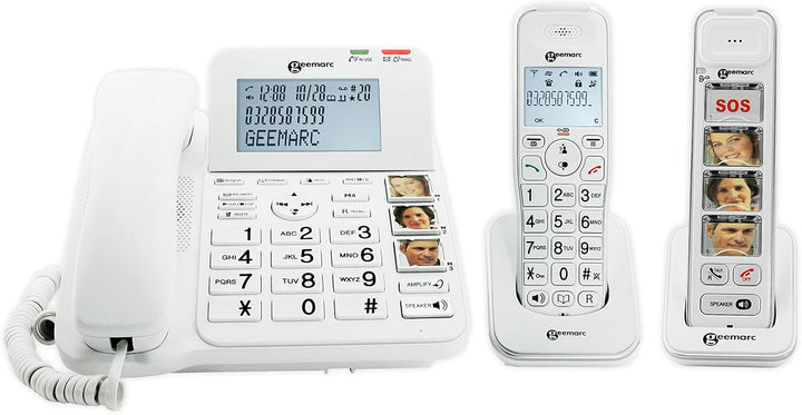 Geemarc Senior Pack - Verstärktes Festnetztelefon und zusätzliche Mobilteile mit Anrufbeantworter un
