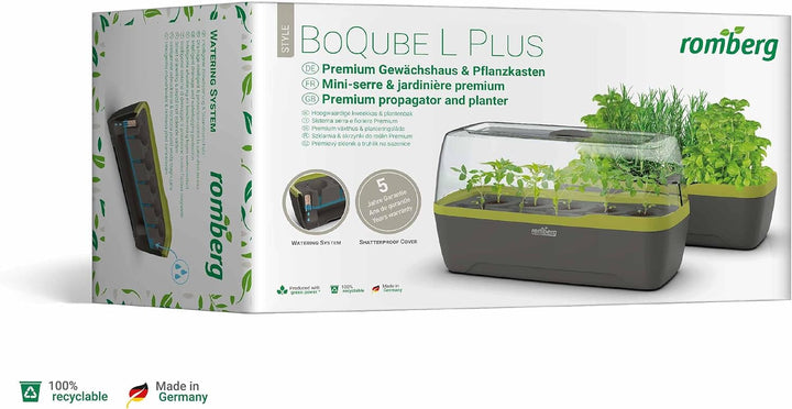 Romberg BoQube L Plus (Pflanzsystem, Farbe Anthrazit-Sommergrün, PAK-frei, lebensmittelecht, mit Bel