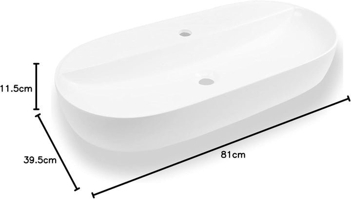 Art-of-Baan Premium Waschbecken oval - Hochglanz Aufsatzwaschbecken - Keramik-Becken für Waschtisch