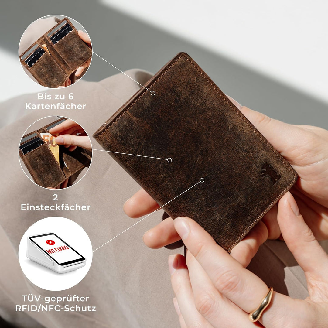 Berliner Bags Vintage Kartenetui Porto, Geldbörse aus Leder mit TÜV-geprüftem RFID-Schutz, Geldbeute