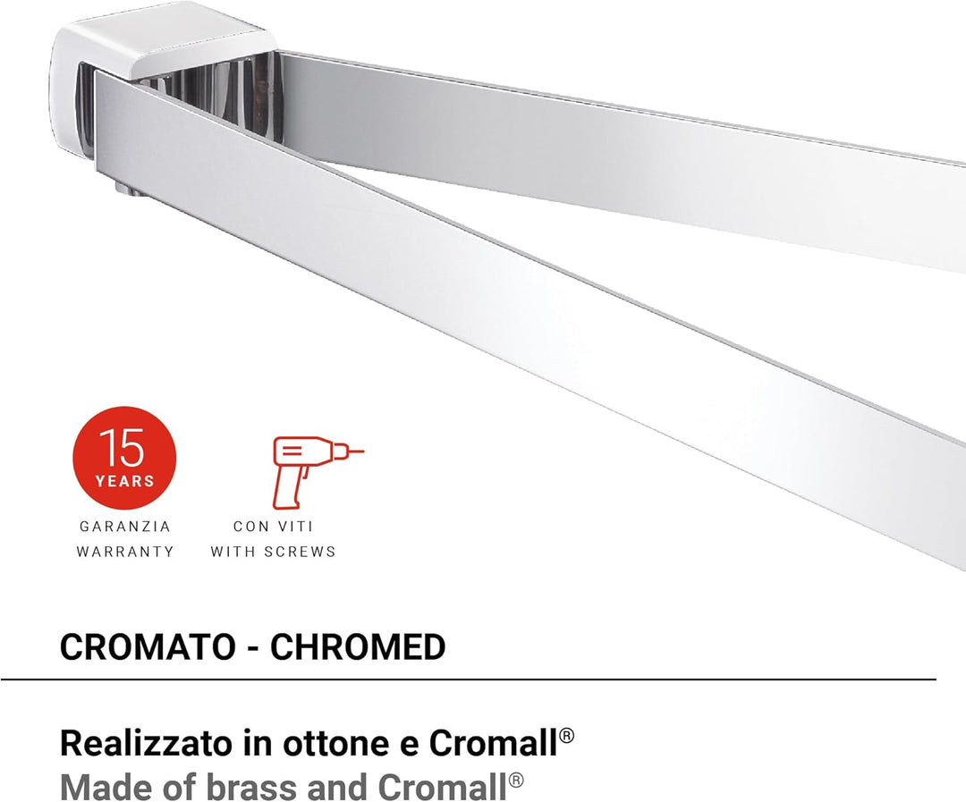 Gedy PIRENEI Doppelwandiger Handtuchhalter, Chrom, Messing, 35,9 x 4,6 x 3,3 cm Doble Chrom, Doble C