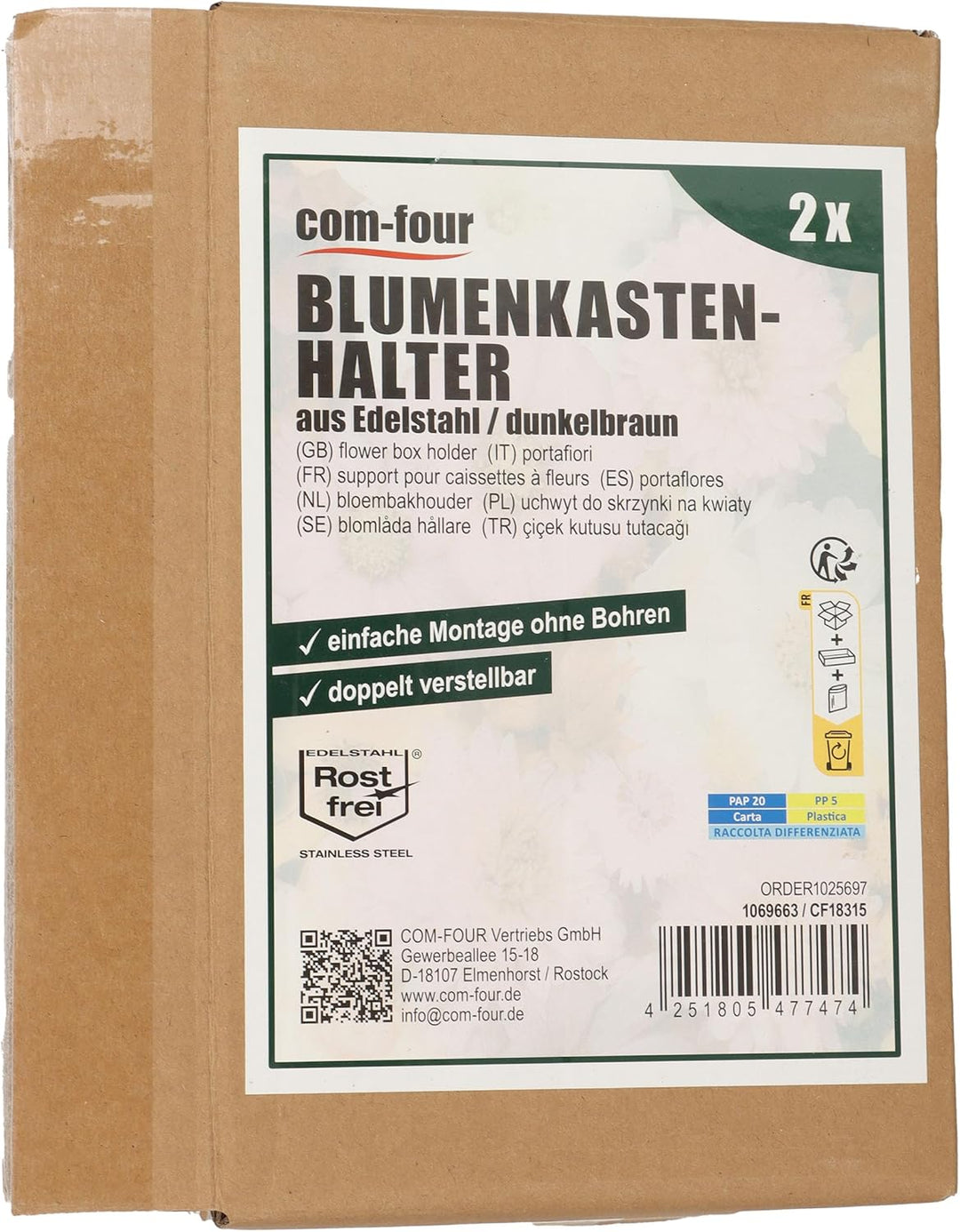 com-four® 4X Premium Blumenkastenhalter für Balkon-Brüstungen und Geländer - Flexible Befestigung au