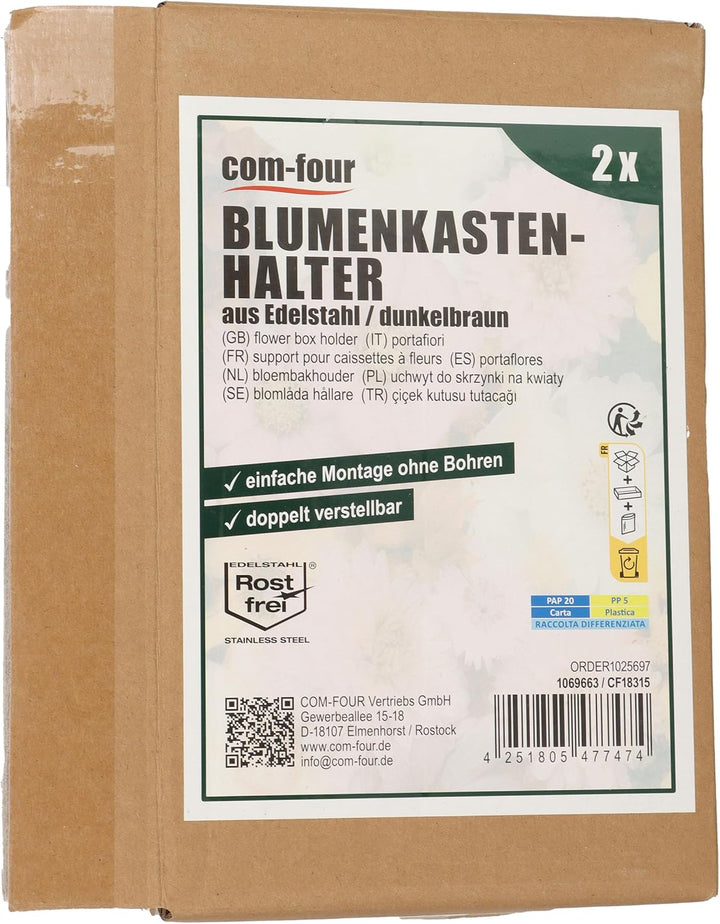 com-four® 4X Premium Blumenkastenhalter für Balkon-Brüstungen und Geländer - Flexible Befestigung au