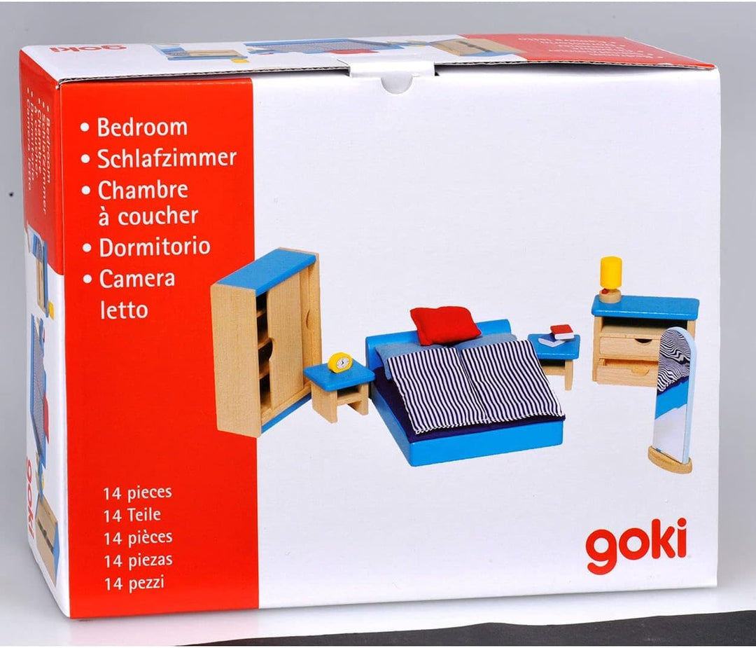 Goki 51906 - Schlafzimmer, 16-teilig, Puppenhausmöbel Single, Single